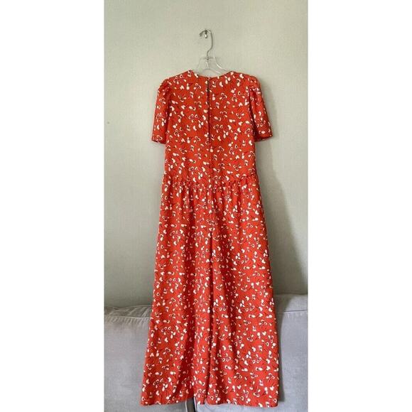 ASOS Size 2 Orange Floral Print Wide Leg Jumpsuit Bright Short Sleeve Boho READ - Picture 2 of 10
